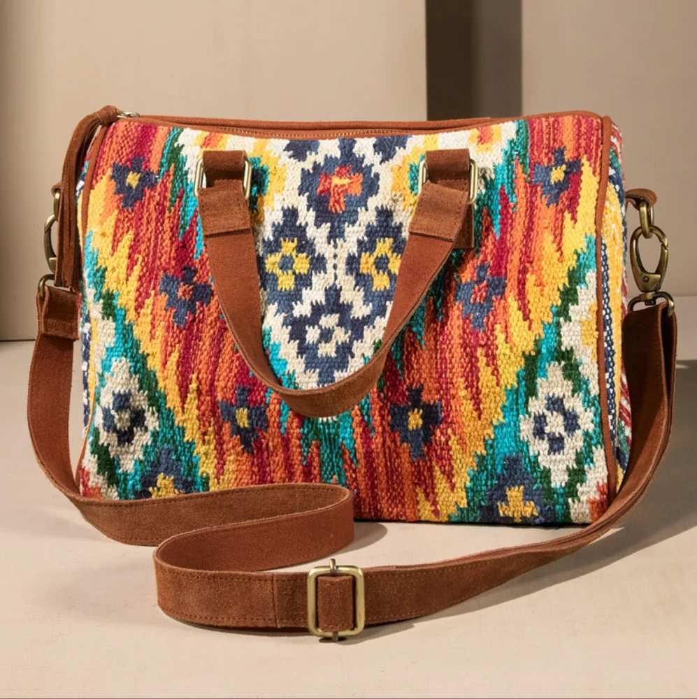 Handmade Boho Chic Boston Bag / Satchel - Navajo Aztec Inspired Design